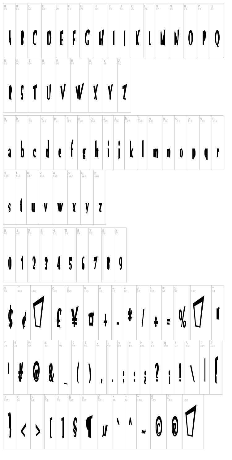 VTC Optika font map